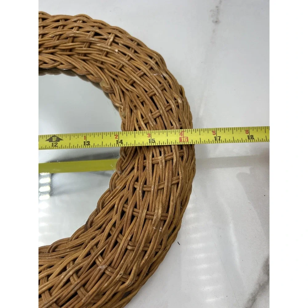 Vintage Woven Wicker Mirror Arched Wall Boho Coastal Cottagecore Home Decor